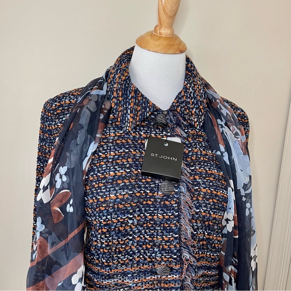 St. John Jackets & Blazers - St. John Navy and Copper Tweed Blazer with Floral Scarf
